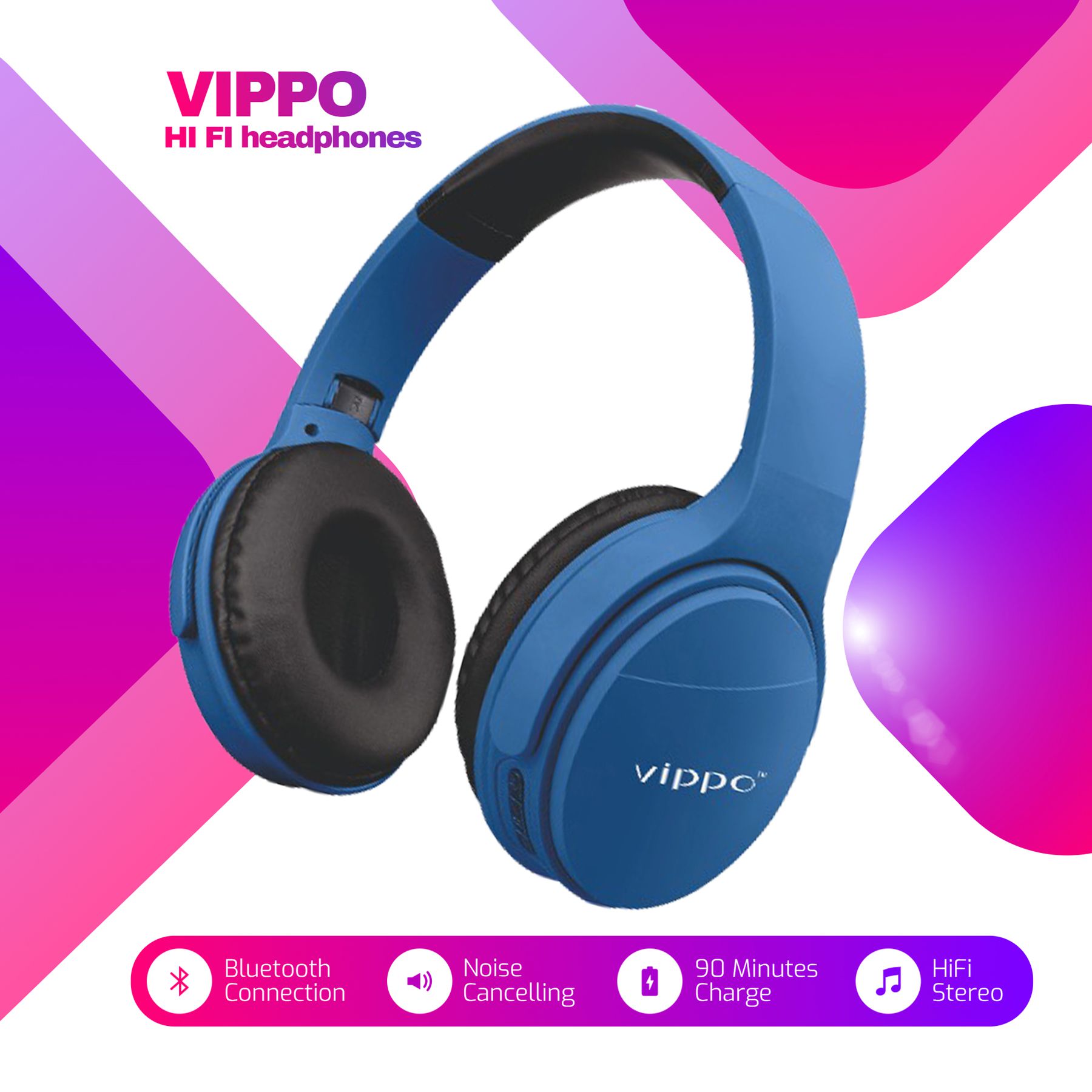 VIPPO VBH-658 BLUE FRENZY HEADPHONE LONG BATTERY Bluetooth Headphone Bhavi Vivo Compatible...