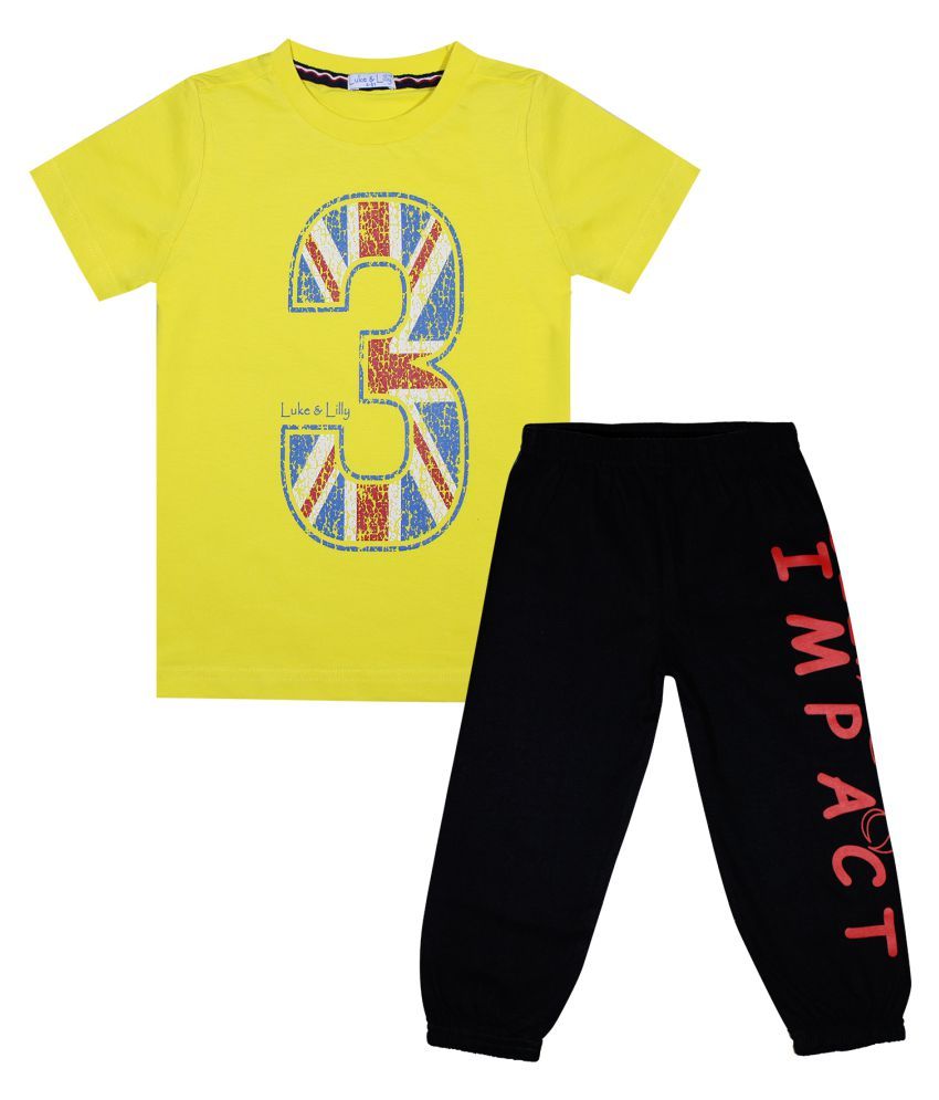     			Luke and Lilly Boys Pack of 1 Printed Cotton T-shirt with Track Pants