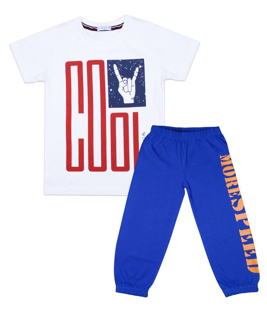     			Luke and Lilly Boys Pack of 1 Printed Cotton T-shirt with Track Pants