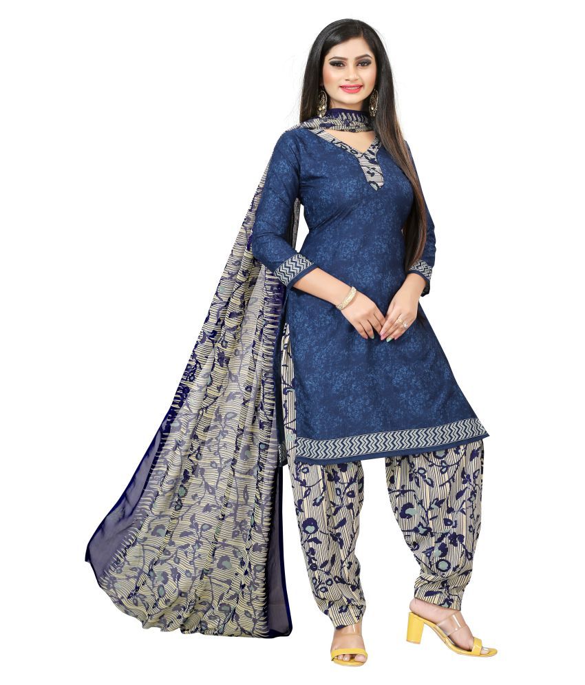 Sherine Blue Crepe Unstitched Dress Material - Single - Buy Sherine ...