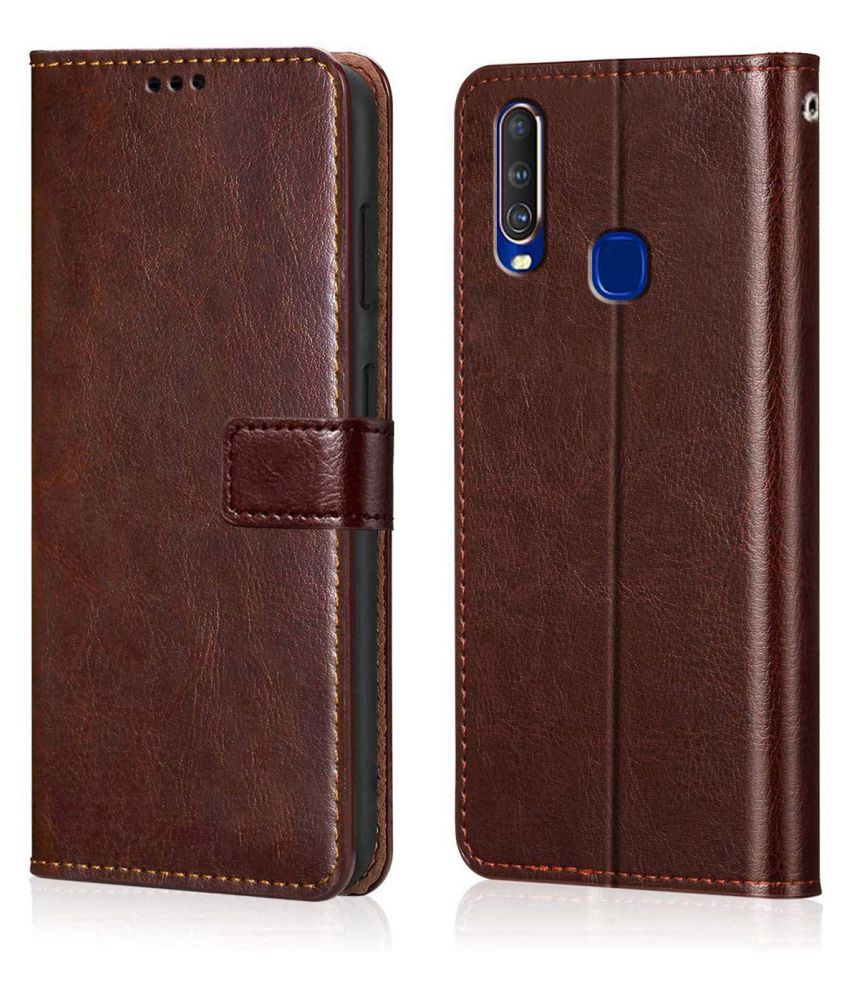     			Vivo Y12 Flip Cover by NBOX - Brown Viewing Stand and pocket