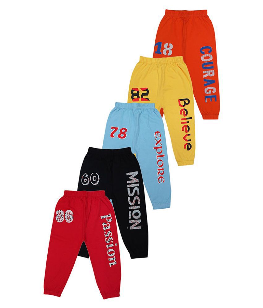 Hopscotch Boys Cotton Text Printed Track Pant Pack Of 5 in  Color For Ages 5-6 Years (KUC-3537609)
