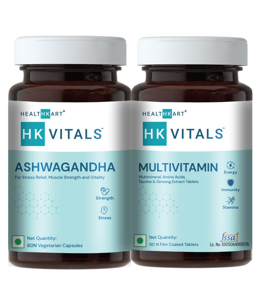 HealthKart Ashwagandha + Multivitamin Pack of 2, 60 Tablet(s)/Pack