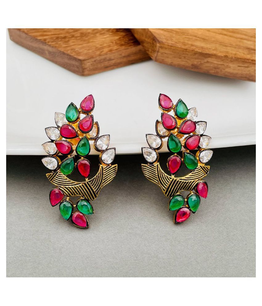     			The Jewelbox Multicolour Kundan Designer Stud Earrings