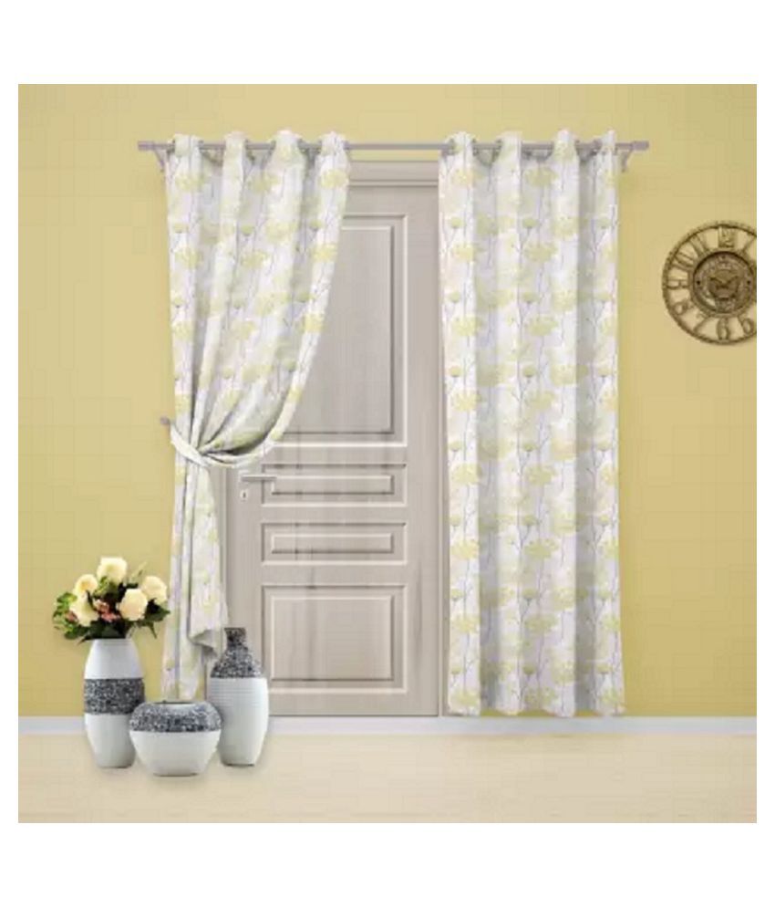 cotton candy Single Door Semi-Transparent Eyelet Cotton Yellow Curtains ( 213 x 137 cm )