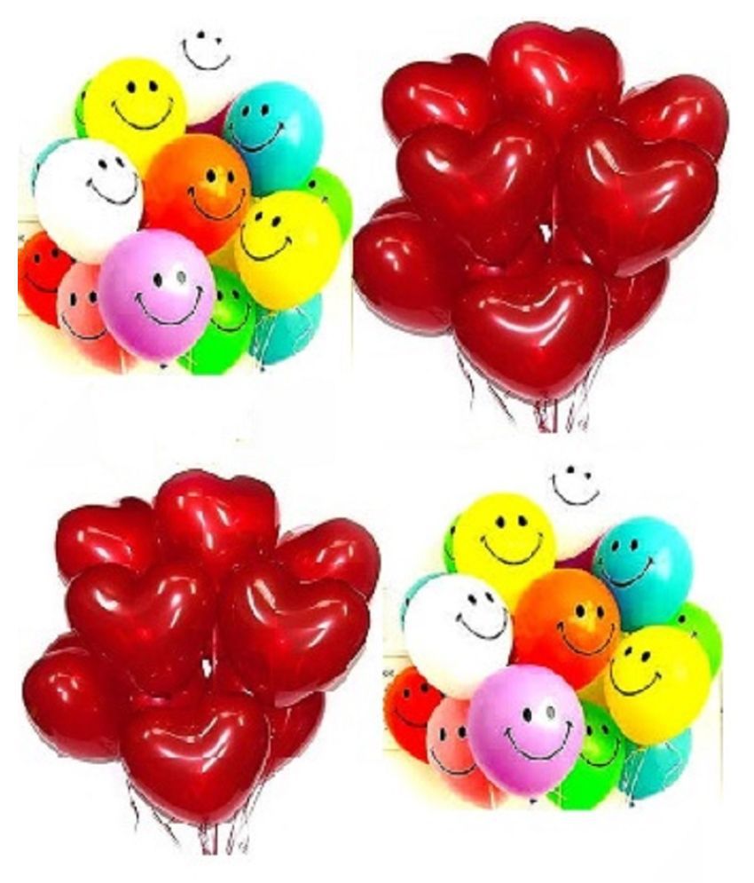     			GNGS Red Heart 15 Qty and Coloured Smiley 15 Qty Party Decoration Balloons (Pack of 30 Pcs)
