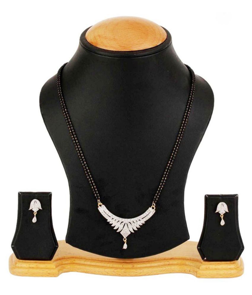     			Gilher Daily Wear Fashionable American Diamond mangalsutra With Earrings + 24 Inch Double Layer Chain For Women