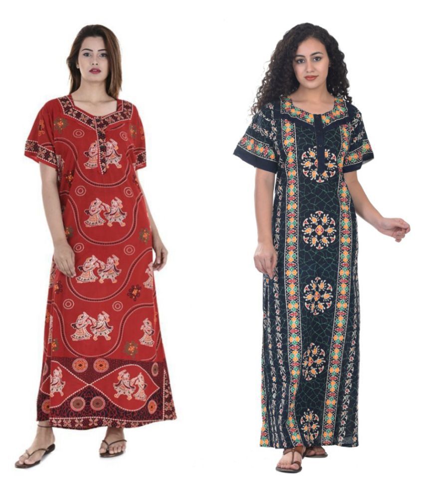     			Raj Cotton Nighty & Night Gowns - Multi Color Pack of 2