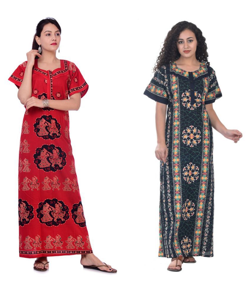     			Raj Cotton Nighty & Night Gowns - Multi Color Pack of 2