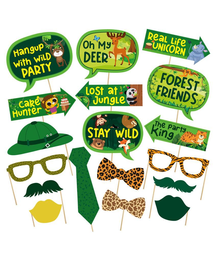     			Zyozi™ 18PCS Jungle Safari Photo Booth Props Wild Animals Forest Themed Party Props Kit for Jungle Safari Kids Baby Shower Birthday Party Decorations Supplies