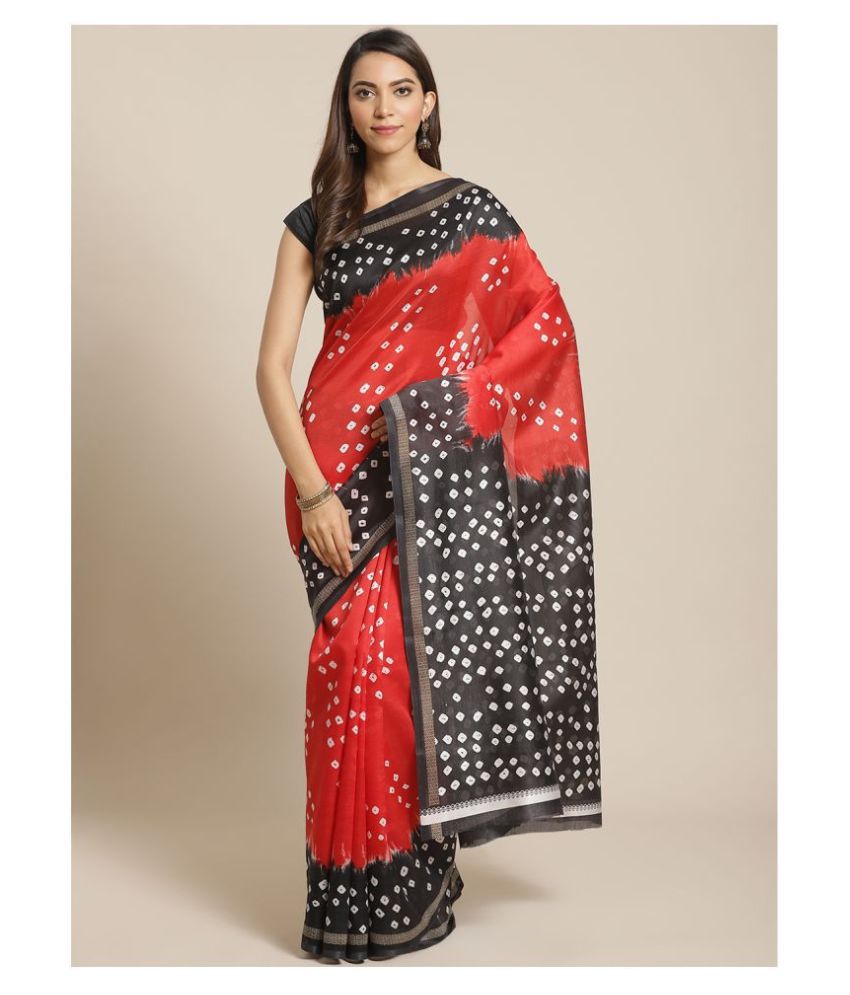     			Grubstaker Art Silk Printed Red With Blouse Piece Saree - Single Pack