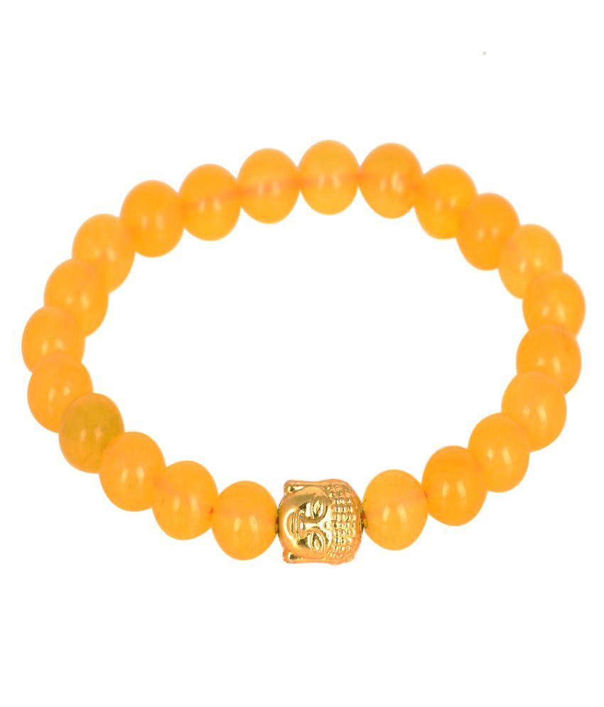     			KESAR ZEMS Natural Yellow Akik Hakik Agate Stone With Golden Color Buddha Cham Stretchable Bracelet Wrist Stylish Band For Unisex {10 x 2 x 1 CM} Yellow.