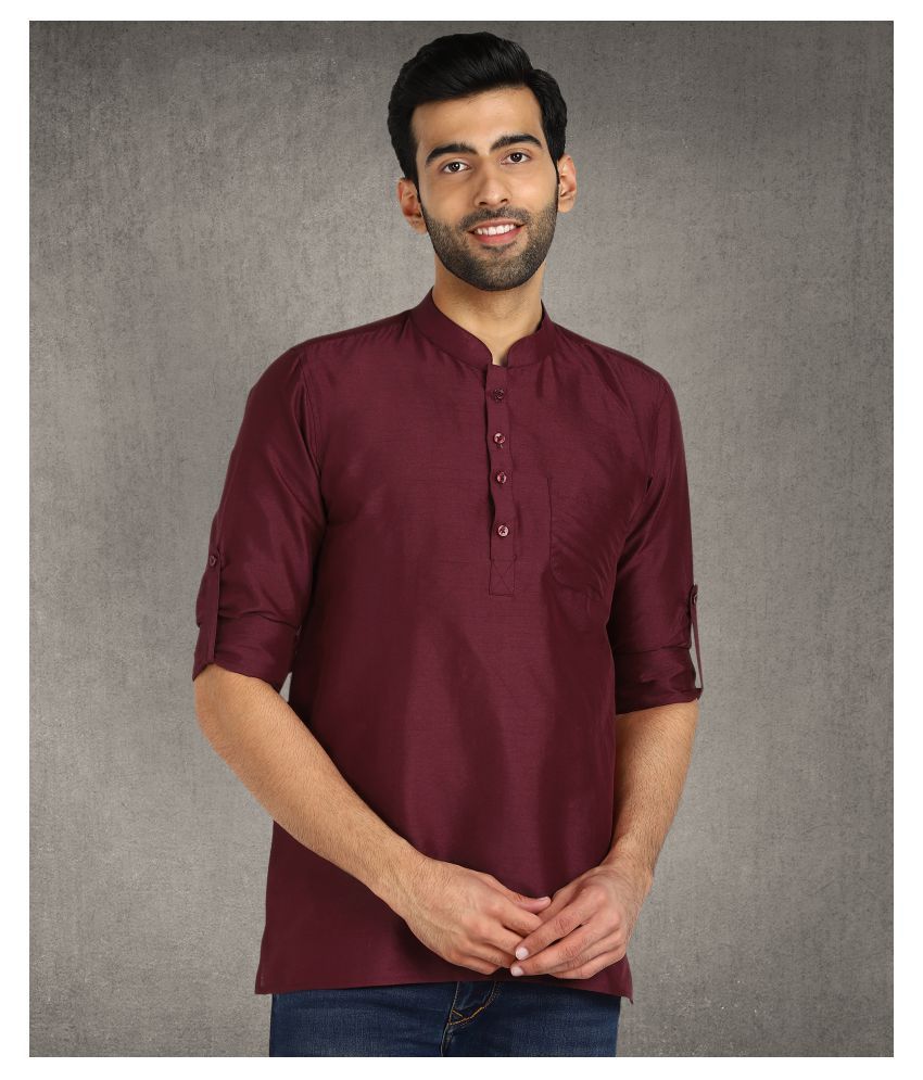     			Hangup - Maroon Silk Men's Shirt Style Kurta ( Pack of 1 )