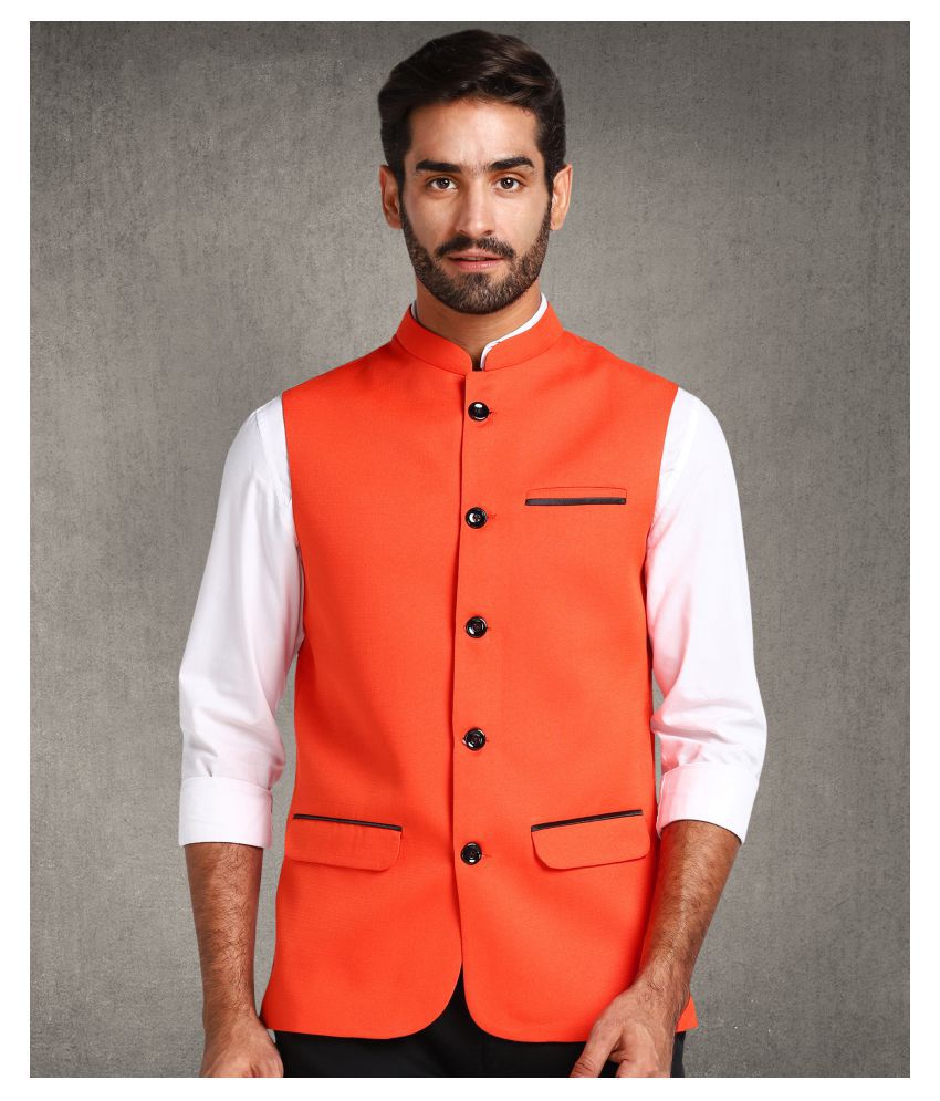     			Hangup Orange Cotton Blend Nehru Jacket Single Pack