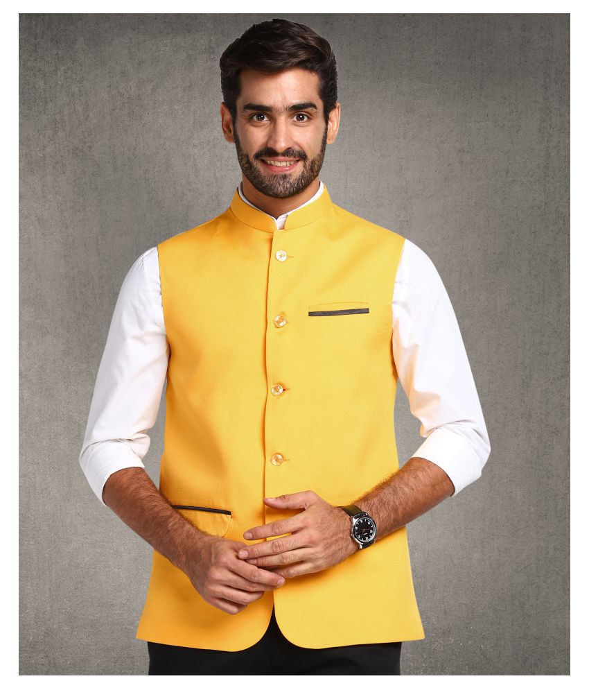     			Hangup Yellow Cotton Blend Nehru Jacket Single Pack