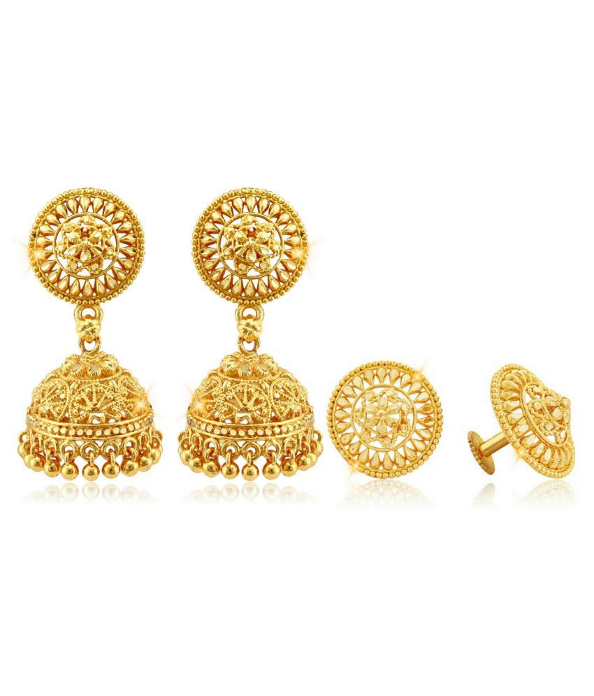     			Vighnaharta Traditional South Screw Back Alloy Gold Plated Jhumki and Stud Earring Combo set for Women and Girls
