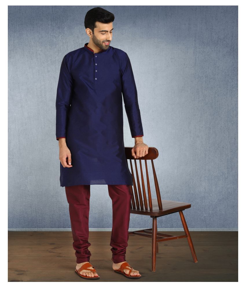     			Hangup Navy Silk Blend Kurta Pyjama Set Pack of 2