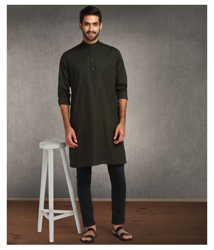     			Hangup Olive Green Cotton Kurta Single