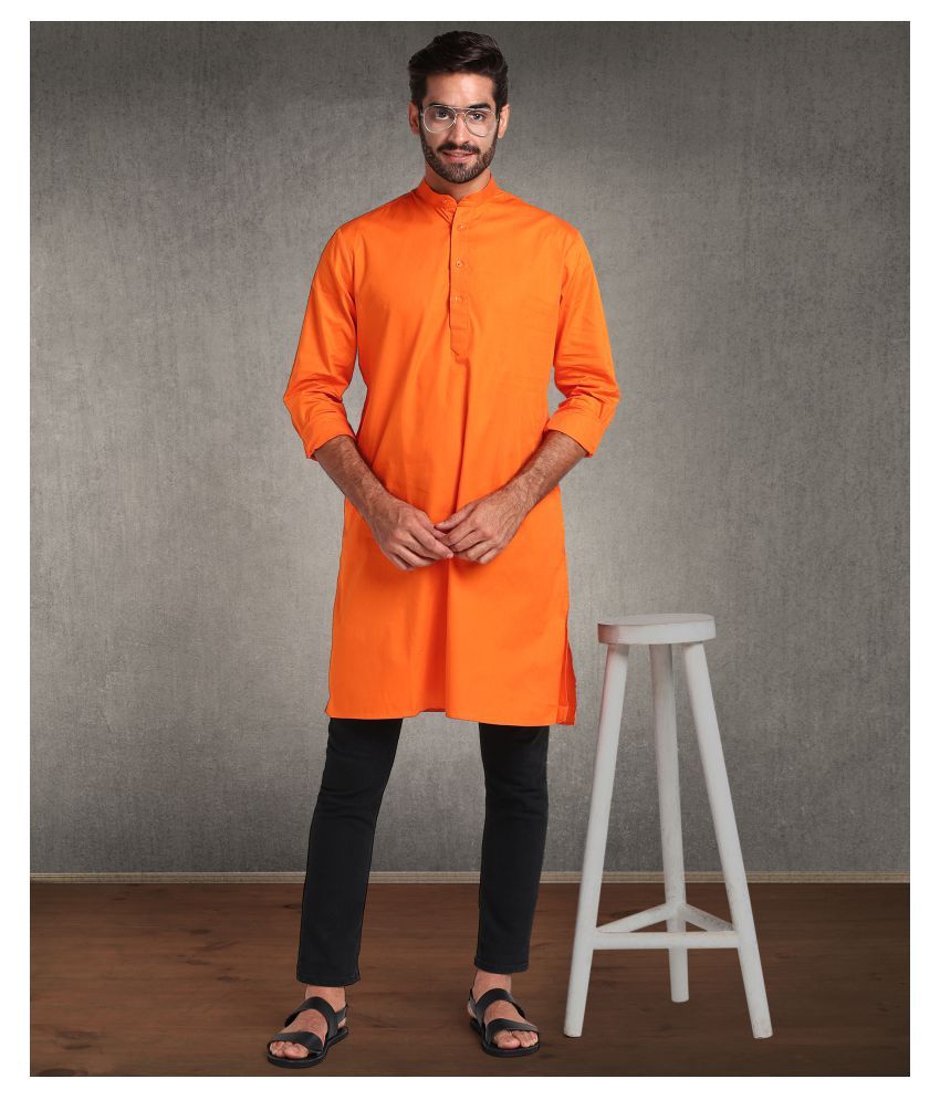     			Hangup Orange Cotton Kurta Single