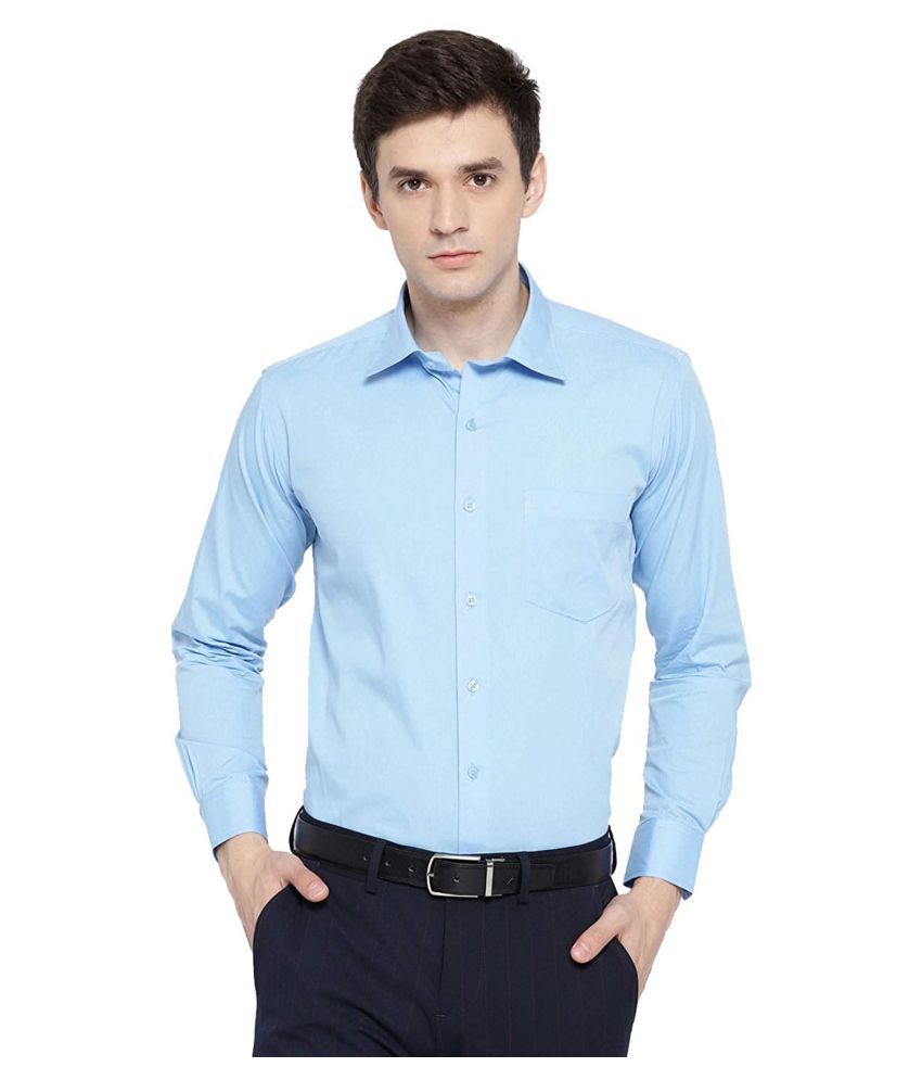     			Makhanchor Cotton Blend Blue Solids Formal Shirt Single Pack