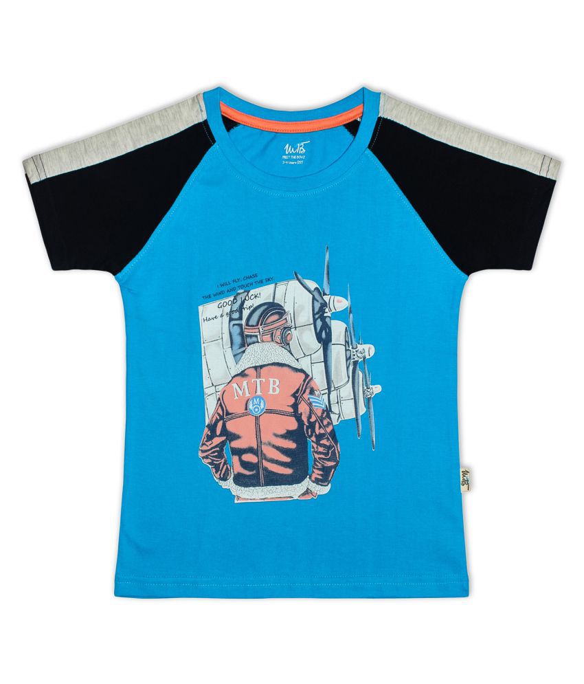 Meet The Boys 100% Cotton Knitted Raglan Sleeve Front side printed Solid Colour Casual Fit Round Neck T-Shirt For Boys