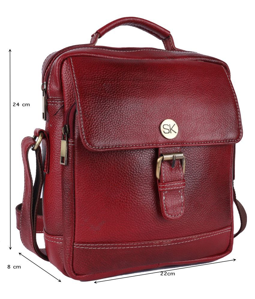 SK SK-3001_RED Maroon Leather Office Bag