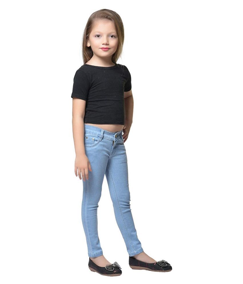 WOM BAB Denim Silky Jeans Kids Casual Wear Slim Fit Stretchable Jeans for Girls