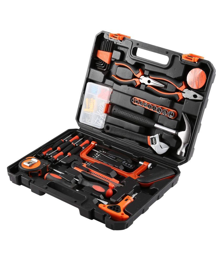     			BD-82 Pcs DIY Household Hand Tool Box with Screwdrivers Pliers Wrenches Hammer Saw Tool Kit Home Tool Set for Home Office Shed Garage Bike Car Electronics Test Repair Maintenance