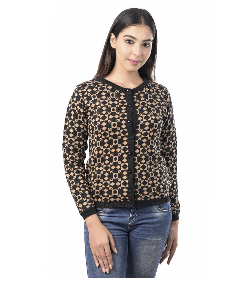     			Varenyam Acrylic Black Buttoned Cardigans - Single