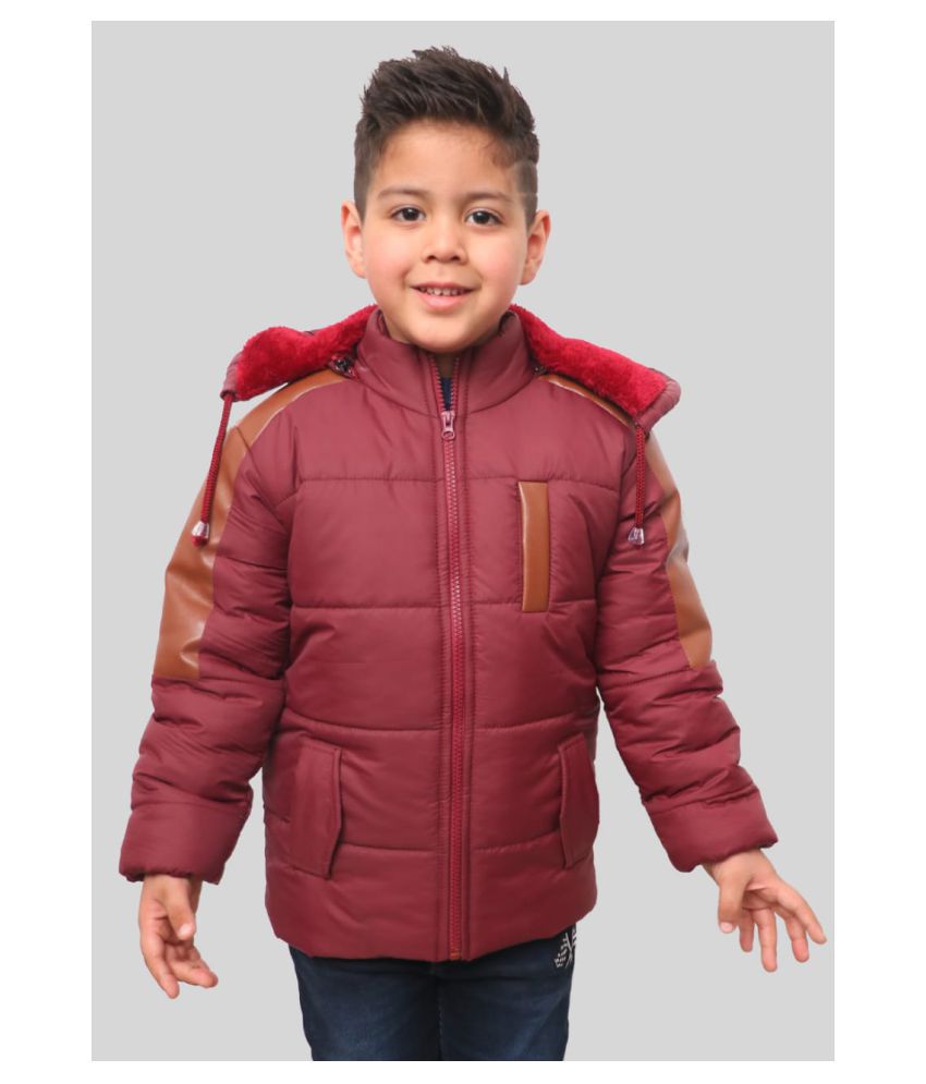 VERO AMORE Kid's Winter Wear Maroon Solid Full Sleeves Padded Hooded Jacket