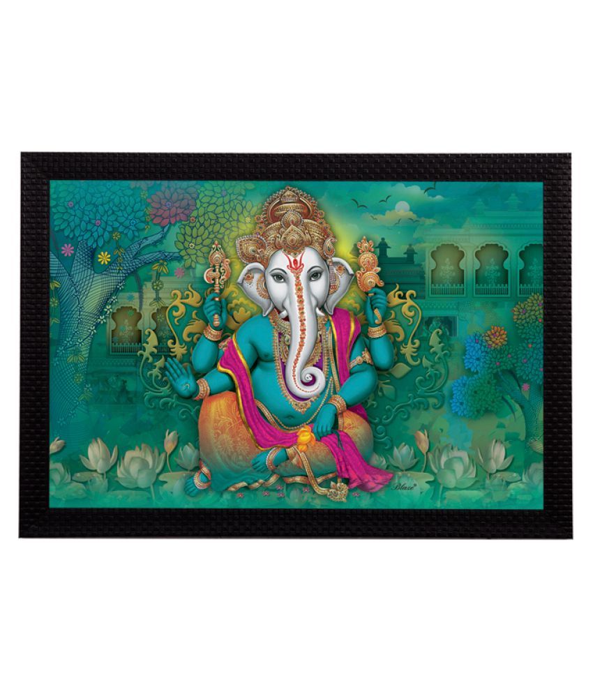     			eCraftIndia Green & Gold-Coloured Lord Ganesha Satin Matt Texture UV Wall Art