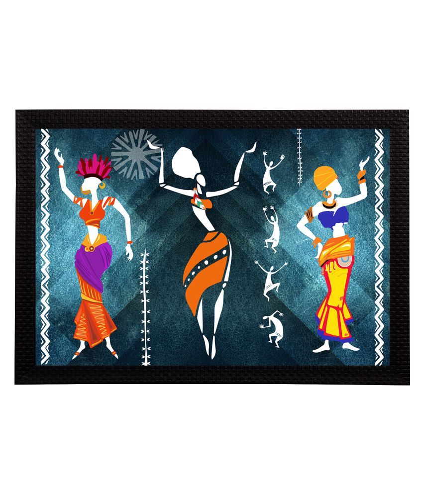     			eCraftIndia Blue & Orange Tribal Theme Satin Matt Texture UV Art Painting