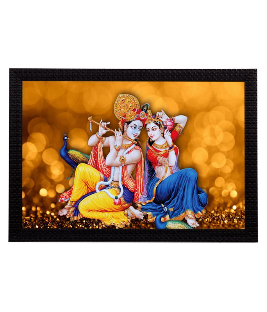     			eCraftIndia Orange & Blue Radha Krishna Playing Flute Satin Matt Texture UV Wall Painting