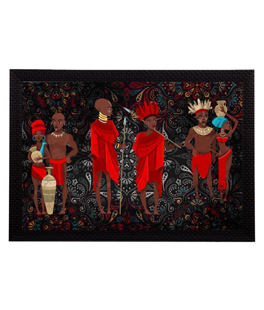     			eCraftIndia Black & Rust Red Tribal Theme Satin Matt Textured UV Wall Painting