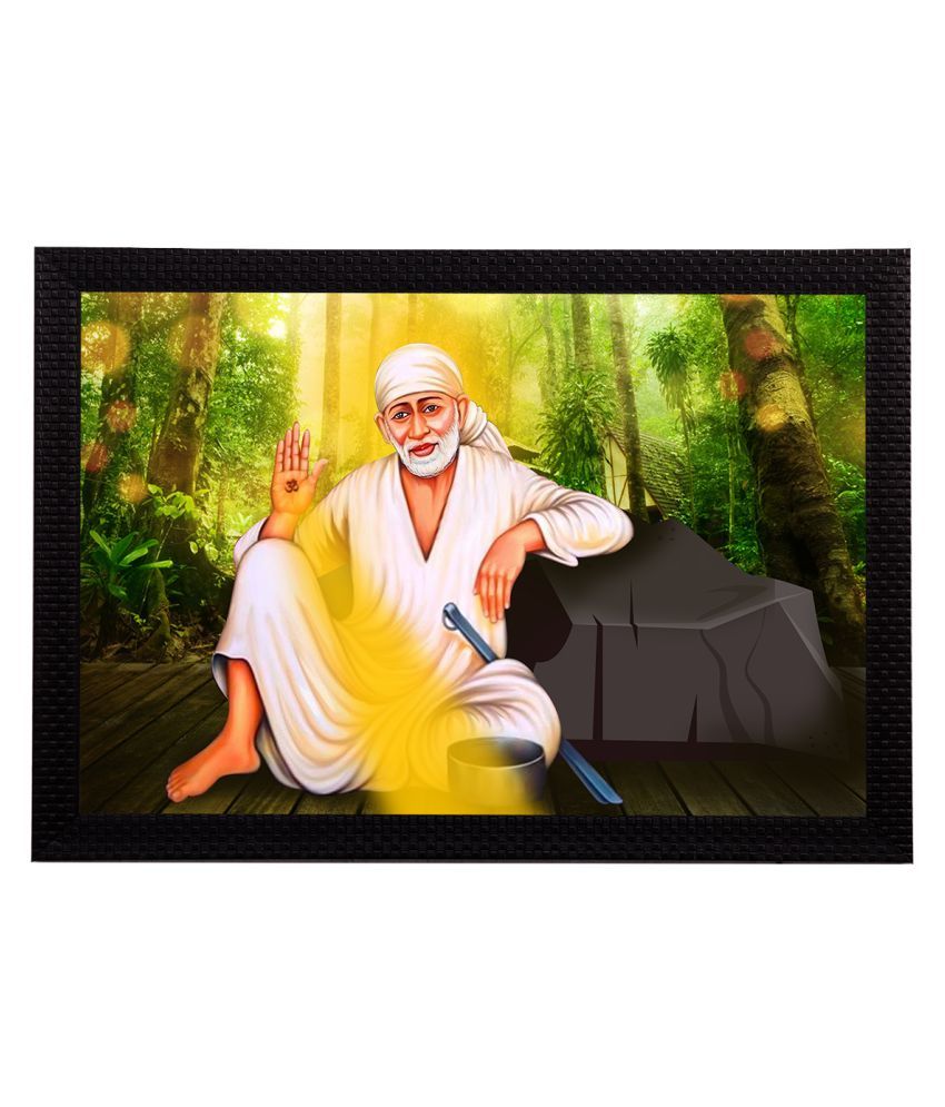     			eCraftIndia Green & Yellow Sai Baba Satin Matt Texture Framed UV Wall Art Painting