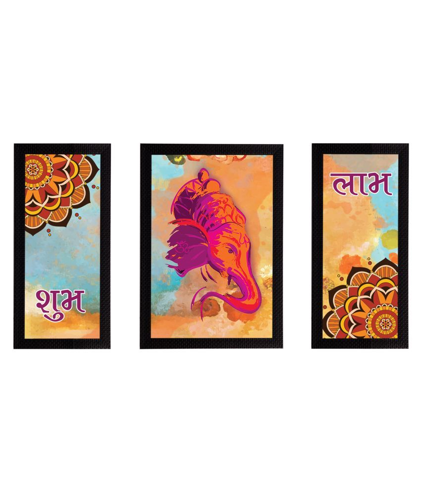     			eCraftIndia Set of 3 Multicoloured Lord Ganesha Satin Matt Textured UV Wall Arts