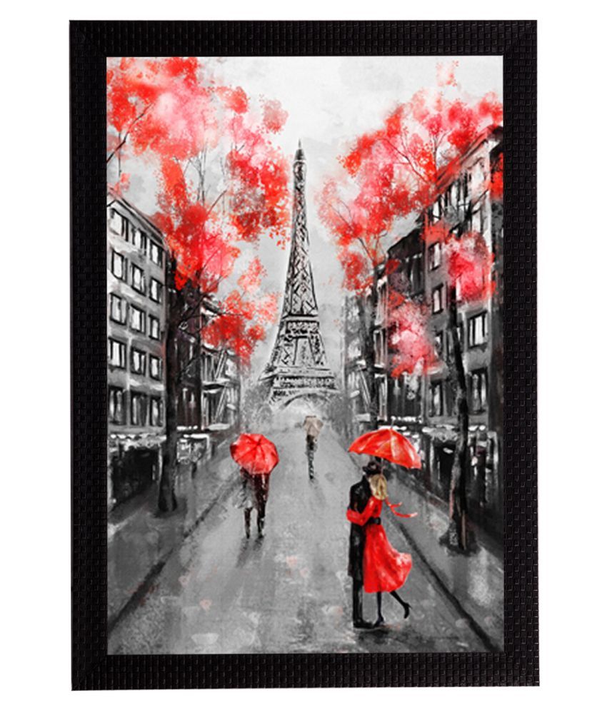     			eCraftIndia Couples in front of Eiffel Tower Satin Matt Texture UV Art Painting