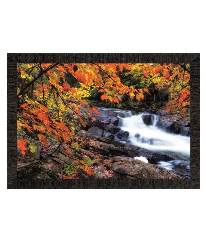     			eCraftIndia Charcoal Grey & Orange Beautiful Scenic Waterfall View Satin Matt Texture UV Wall Art