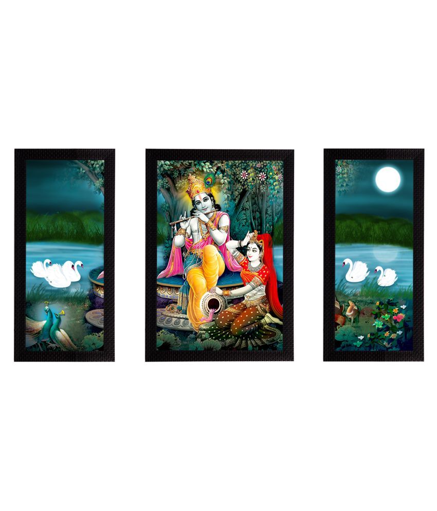     			eCraftIndia Set of 3 Multicoloured Radha Krishna Satin Matt Texture UV Art Paintings