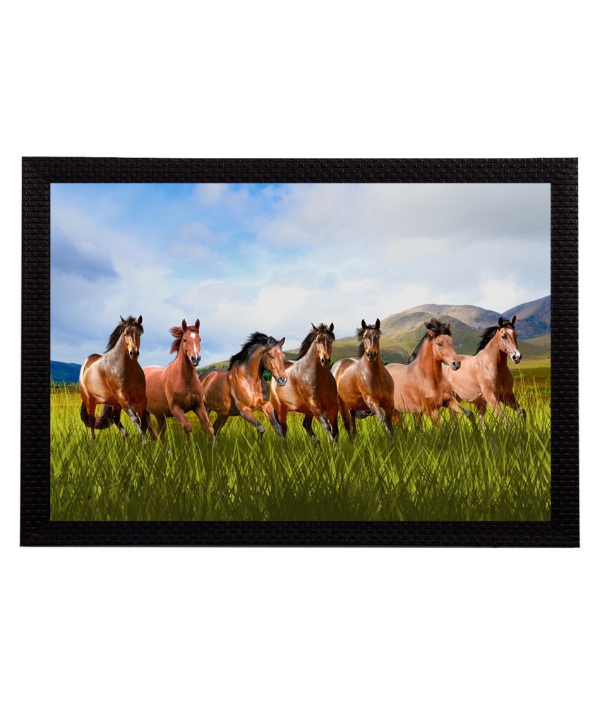     			eCraftIndia Blue & Green 7 Lucky Horse Satin Matt Texture UV Wall Art