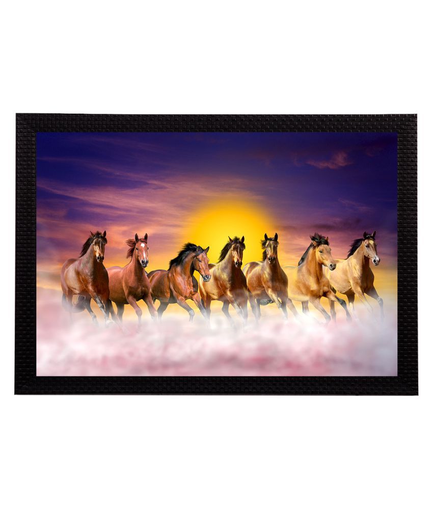     			eCraftIndia Purple & Brown 7 Lucky Running Horses Satin Matt Texture Framed UV Art Painting