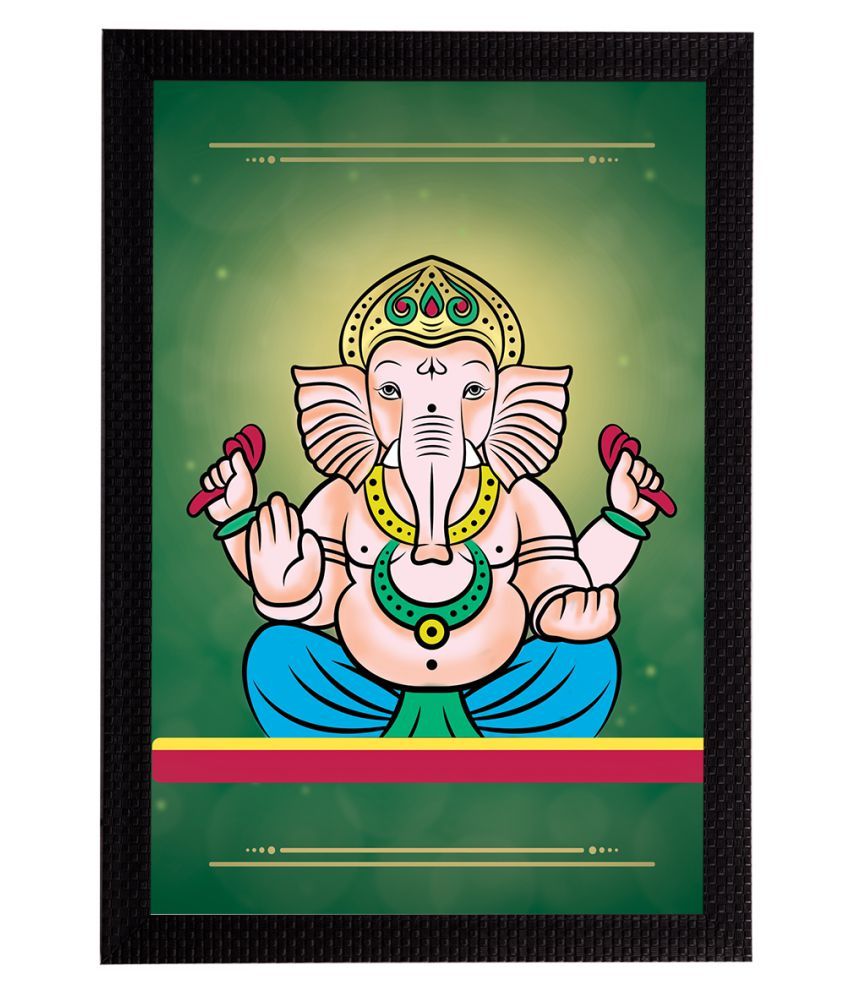     			eCraftIndia Green & Beige Lord Ganesha Satin Matt Textured UV Wall Art