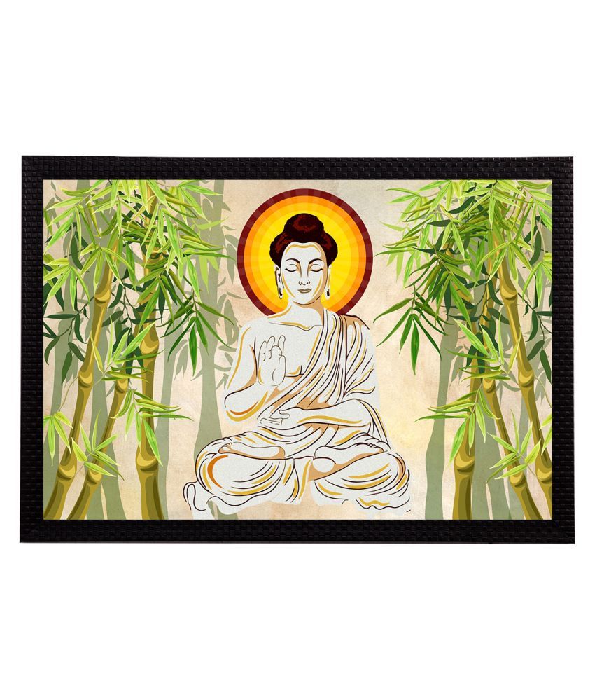     			eCraftIndia Cream-Coloured & Green Meditating Lord Buddha Satin Matt Textured UV Wall Painting