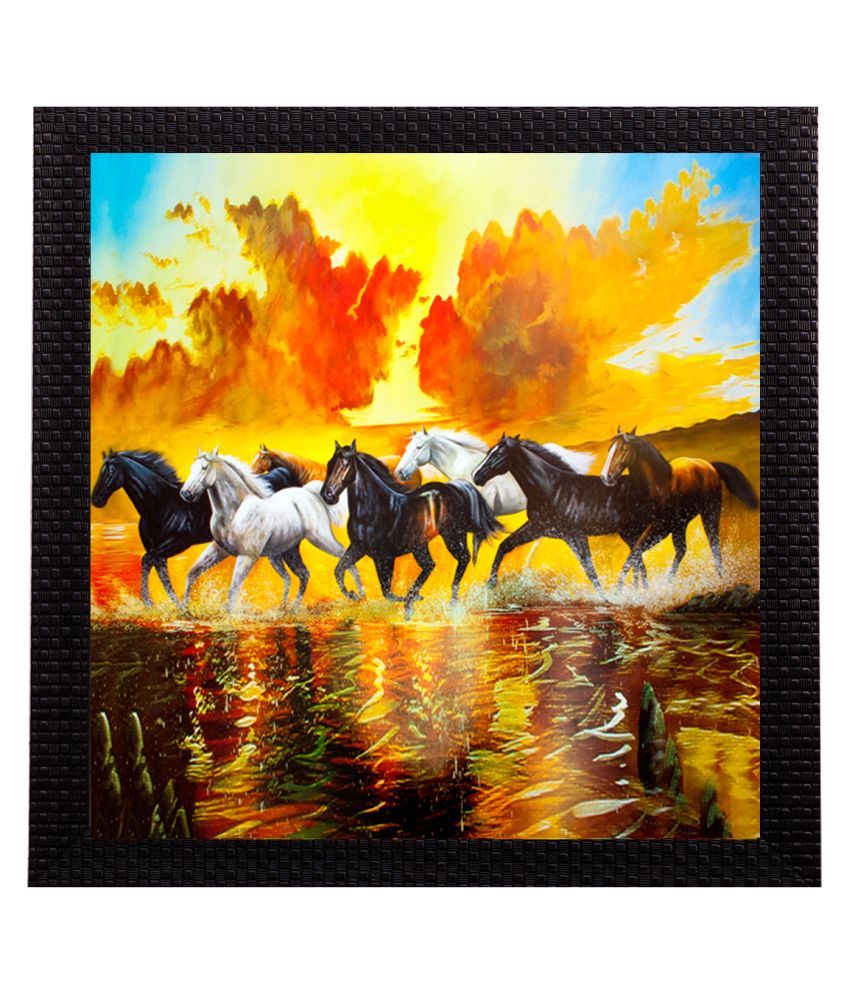     			eCraftIndia Yellow & Brown 7 Running Lucky Horses Satin Matt Texture UV Wall Art