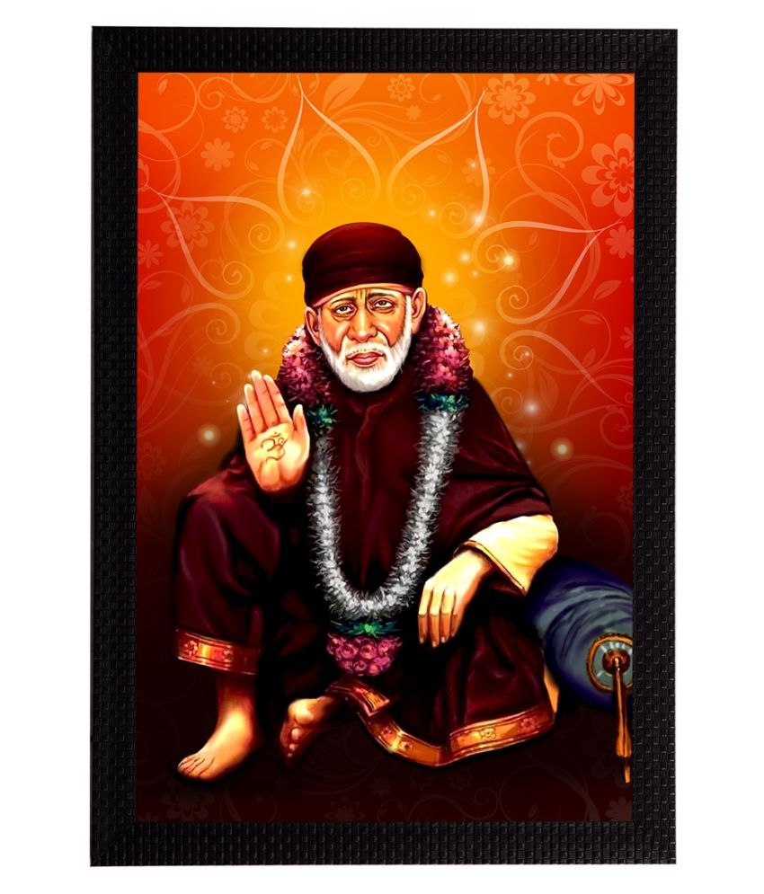     			eCraftIndia Orange & Maron Red Sai Baba Satin Matt Texture UV Wall Painting