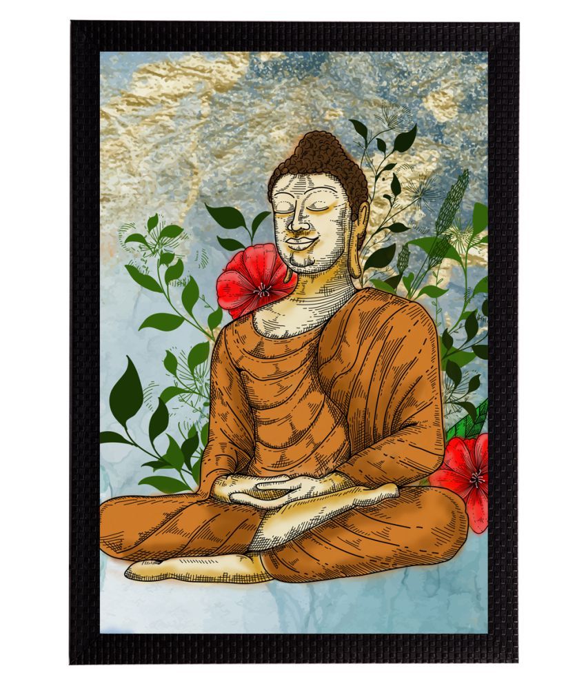     			eCraftIndia Orange & Blue Meditating Lord Buddha Satin Matt Textured UV Wall Painting