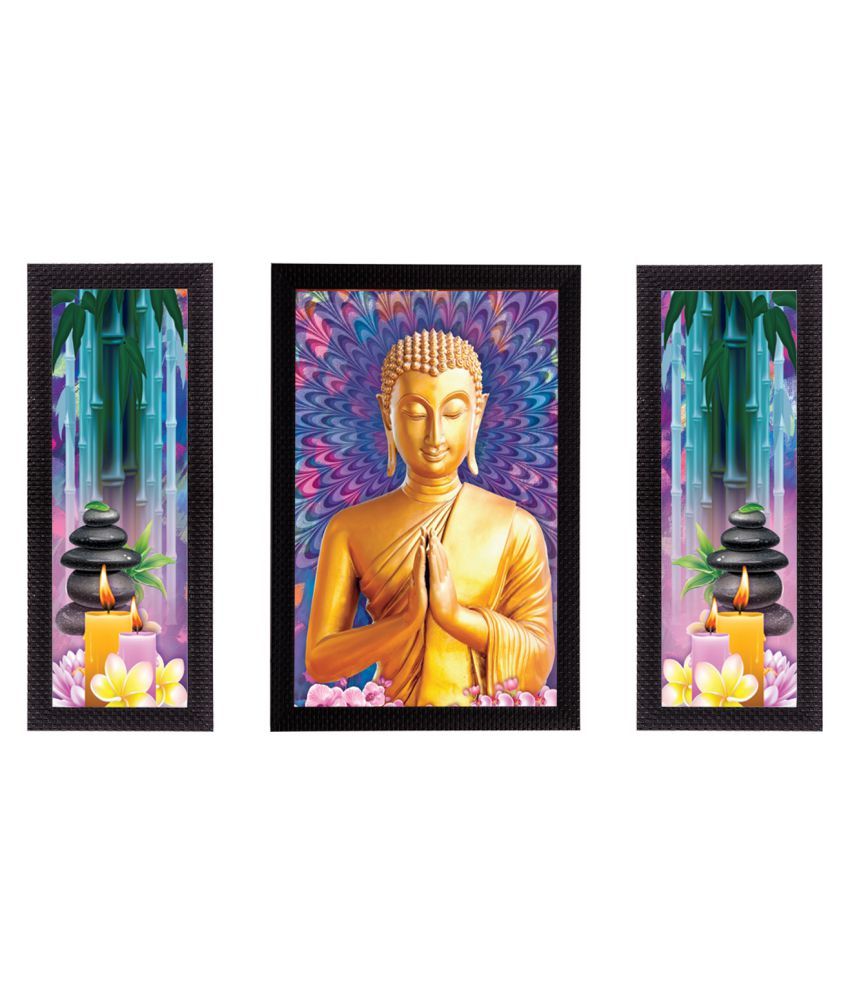     			eCraftIndia Set of 3 Lord Buddha Satin Matt Texture UV Art Painting