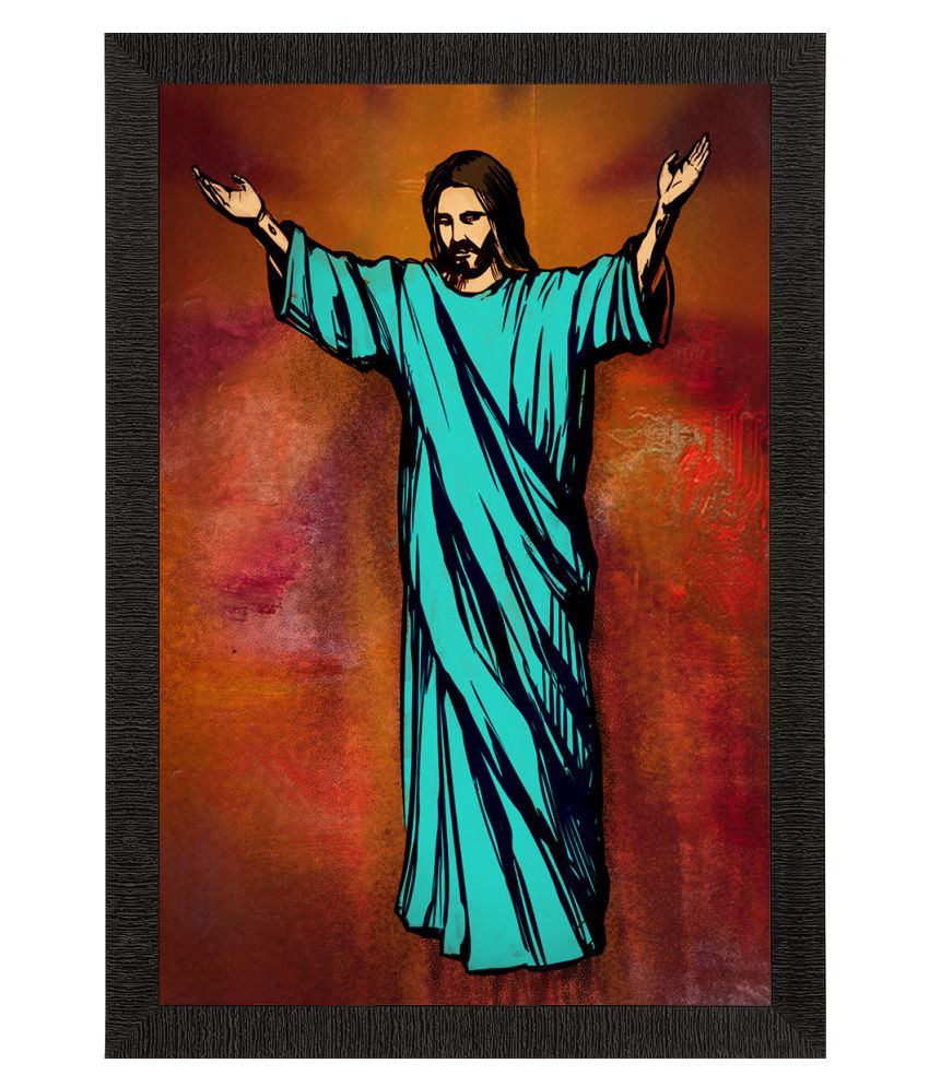     			eCraftIndia Sea Green & Rust Brown Jesus Christ Satin Matte Texture UV Wall Painting