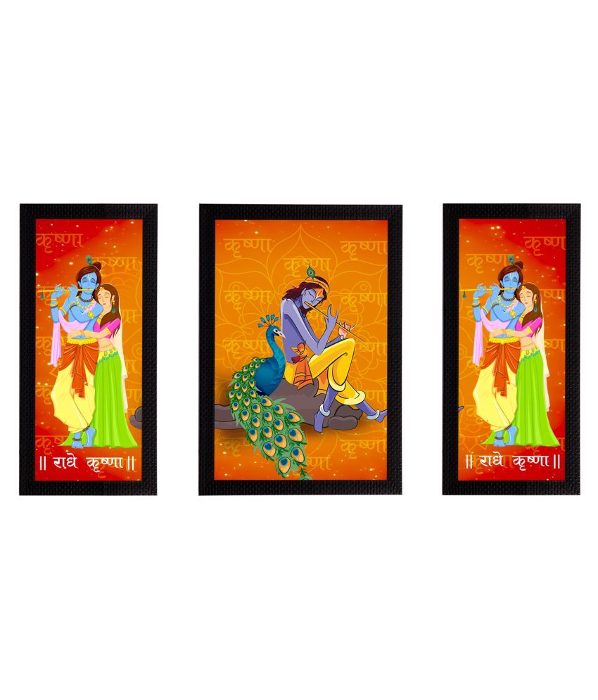     			eCraftIndia Set of 3 Radha Krishna Satin Matt Texture UV Art Painting