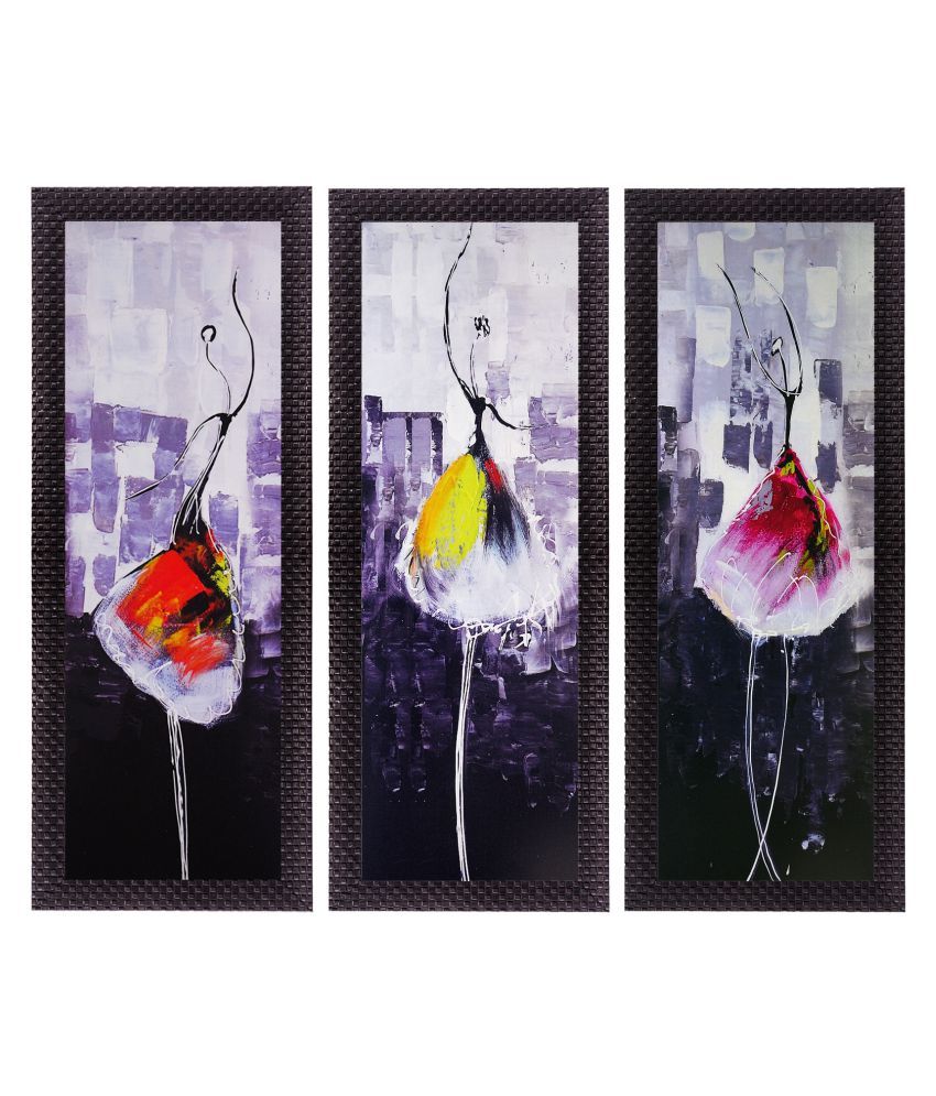     			eCraftIndia Set of 3 Purple & Black Abstract Dancing Lady Satin Matt Texture UV Wall Art